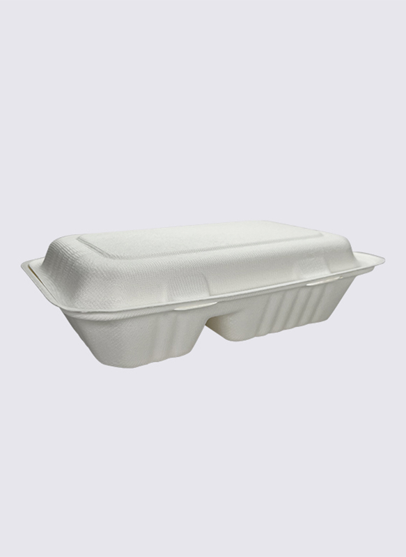 1000 ml-es 2-div bagasse cukornád kagylóhéjú élelmiszer-tartály