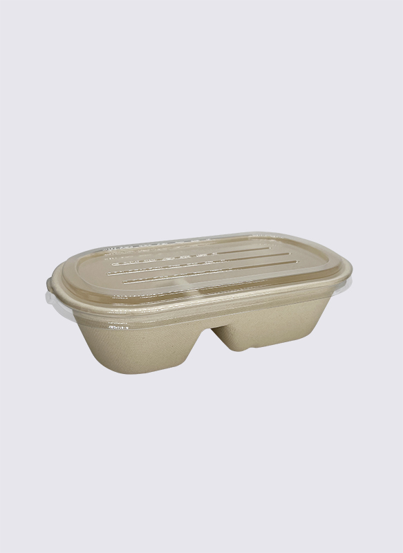 1000 ml-es 2-div bagasse cukornád élelmiszer tartály PET fedéllel