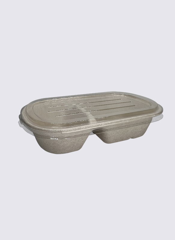 850 ml-es 2-div bagasse cukornád élelmiszer tartály PET fedéllel